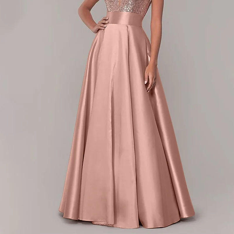 ZANZEA Women Satin Silk Black Maxi Long Skirts Elegant Luxury High Waisted A-Line Party Jupe Femme with Back Zipper Faldas Mujer