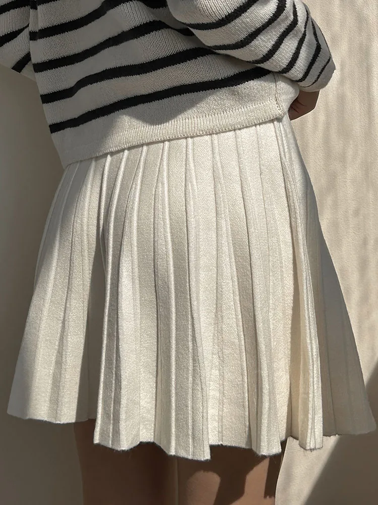 Autumn Knit White Mini Pleated Skirts For Women A Line Skirt Gray High Waist Women Knitted Pleated Short Skirts Korean Fashion