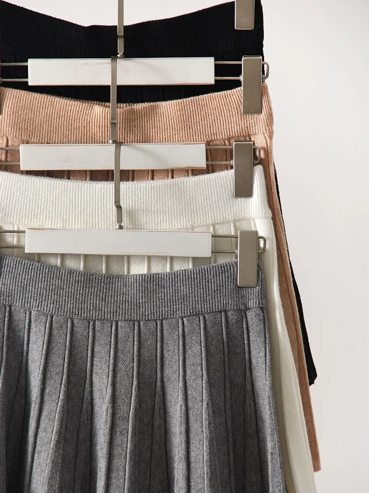 Autumn Knit White Mini Pleated Skirts For Women A Line Skirt Gray High Waist Women Knitted Pleated Short Skirts Korean Fashion