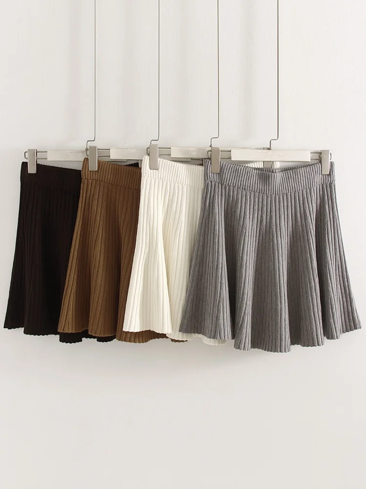 Autumn Knit White Mini Pleated Skirts For Women A Line Skirt Gray High Waist Women Knitted Pleated Short Skirts Korean Fashion