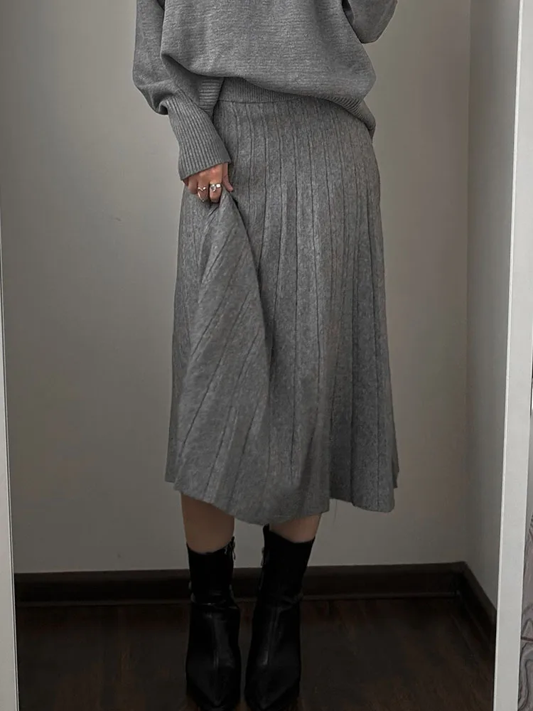 Autumn Knit White Mini Pleated Skirts For Women A Line Skirt Gray High Waist Women Knitted Pleated Short Skirts Korean Fashion