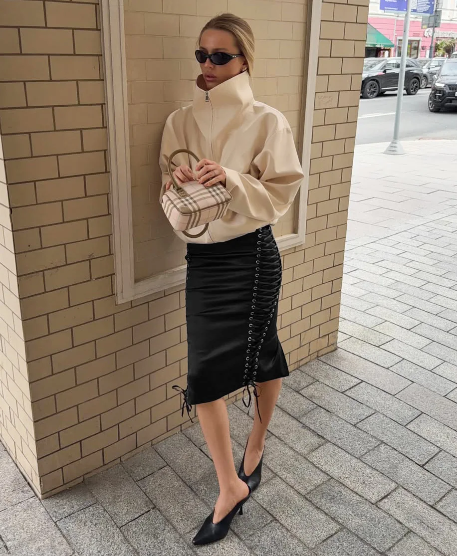 SINGREINY French Satin Black Long Skirts 2026 Autumn Solid Streetwear Designer-Inspired Lace Up Vintage Split Sexy Midi Skirts