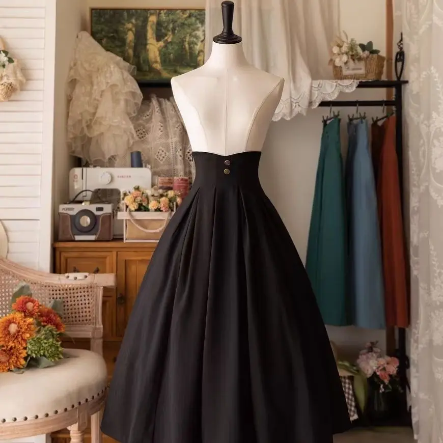 Lolita 2025 new Lolita women's Y2K half skirt elegant CLA slim fit classical simple long skirt versatile