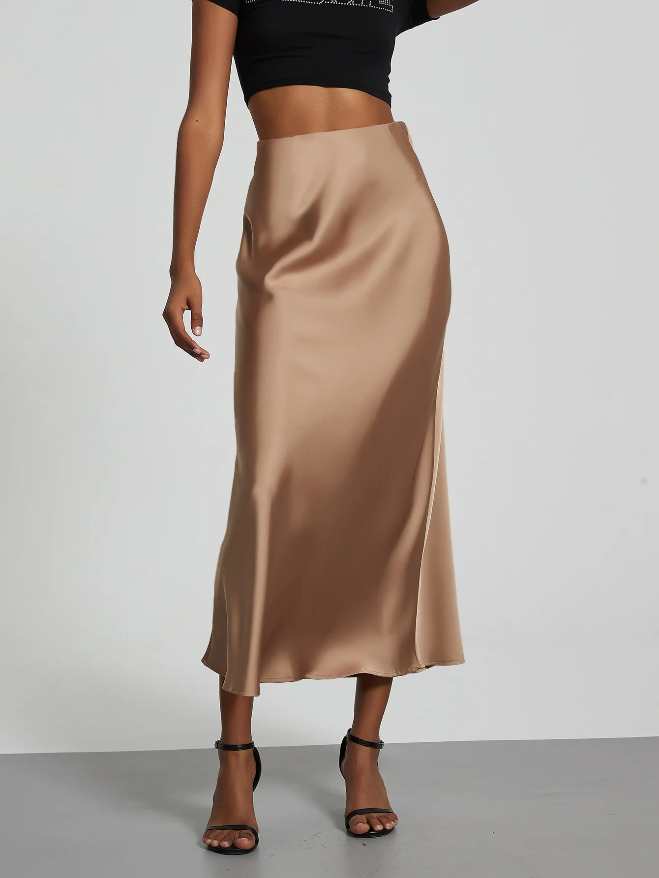 21 Colors New 2026 Women's Elegant High Waist Satin Long Skirts Female Summer Solid Color Faldas