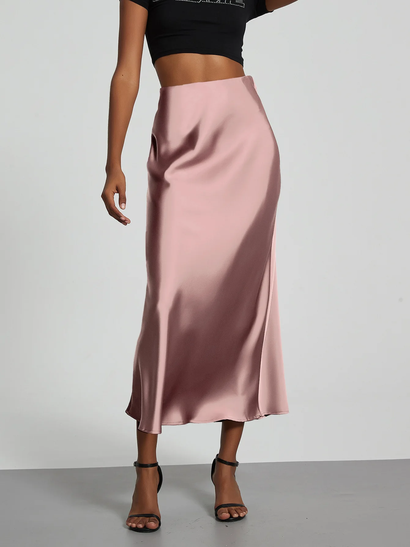 21 Colors New 2026 Women's Elegant High Waist Satin Long Skirts Female Summer Solid Color Faldas