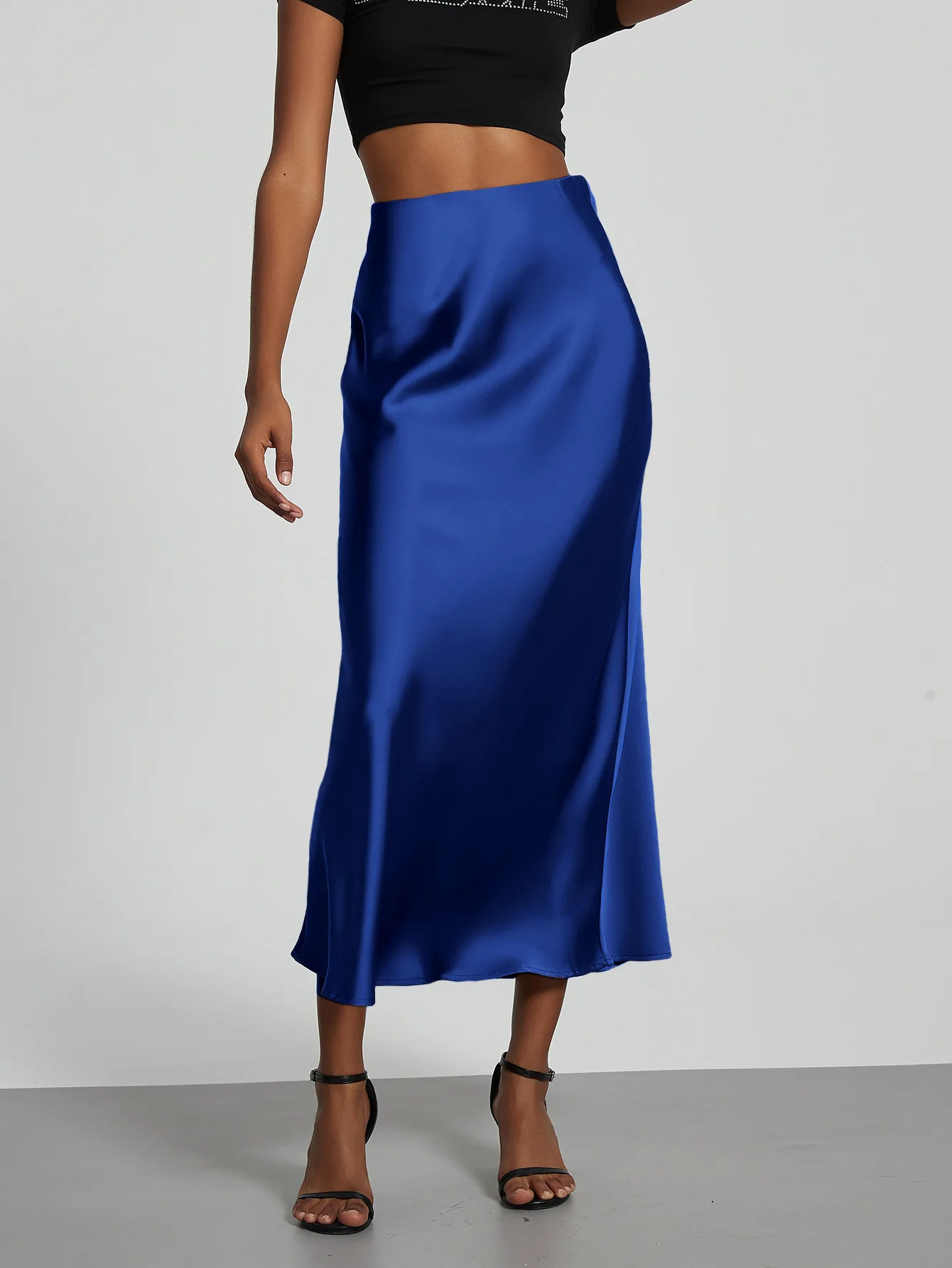 21 Colors New 2026 Women's Elegant High Waist Satin Long Skirts Female Summer Solid Color Faldas