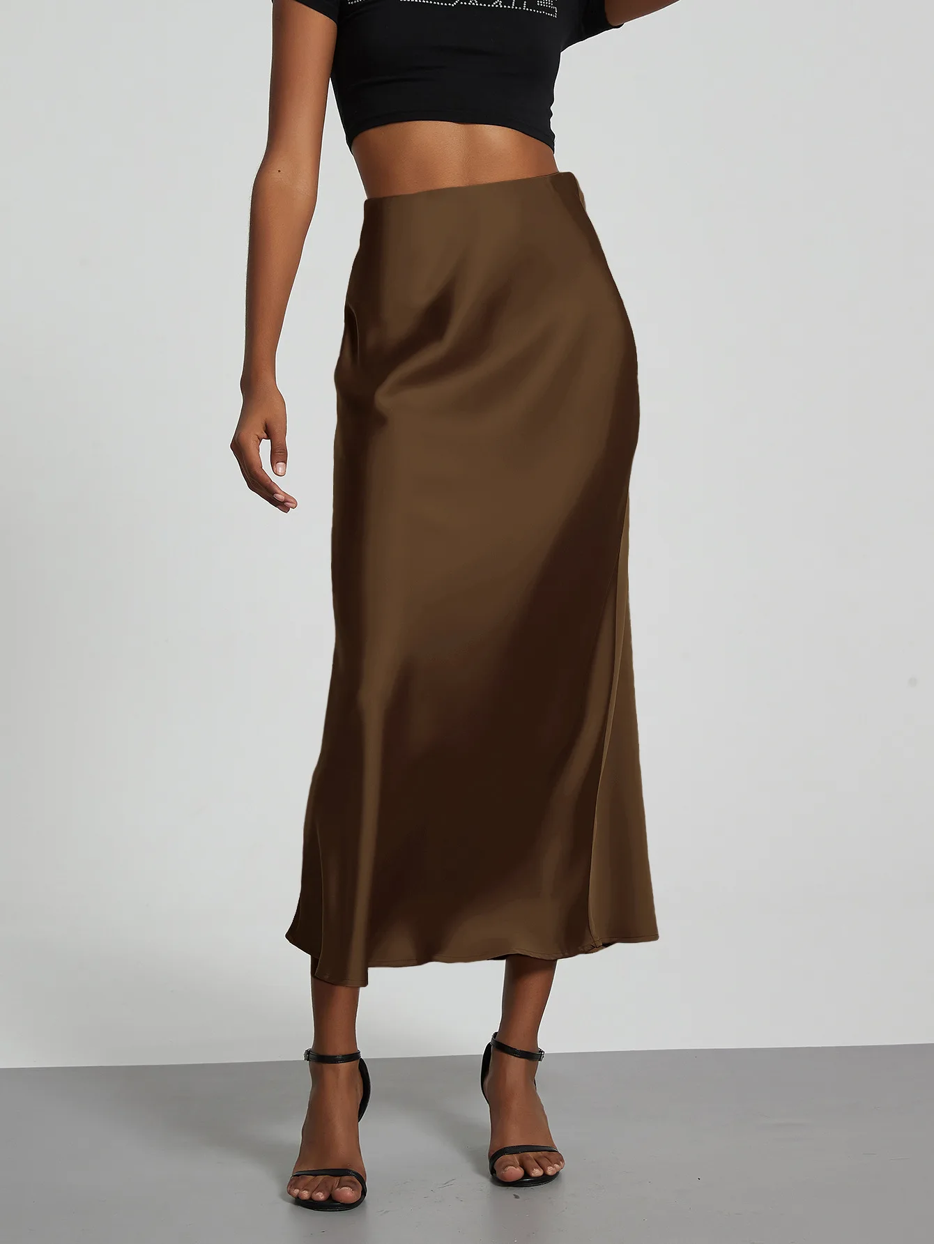 21 Colors New 2026 Women's Elegant High Waist Satin Long Skirts Female Summer Solid Color Faldas