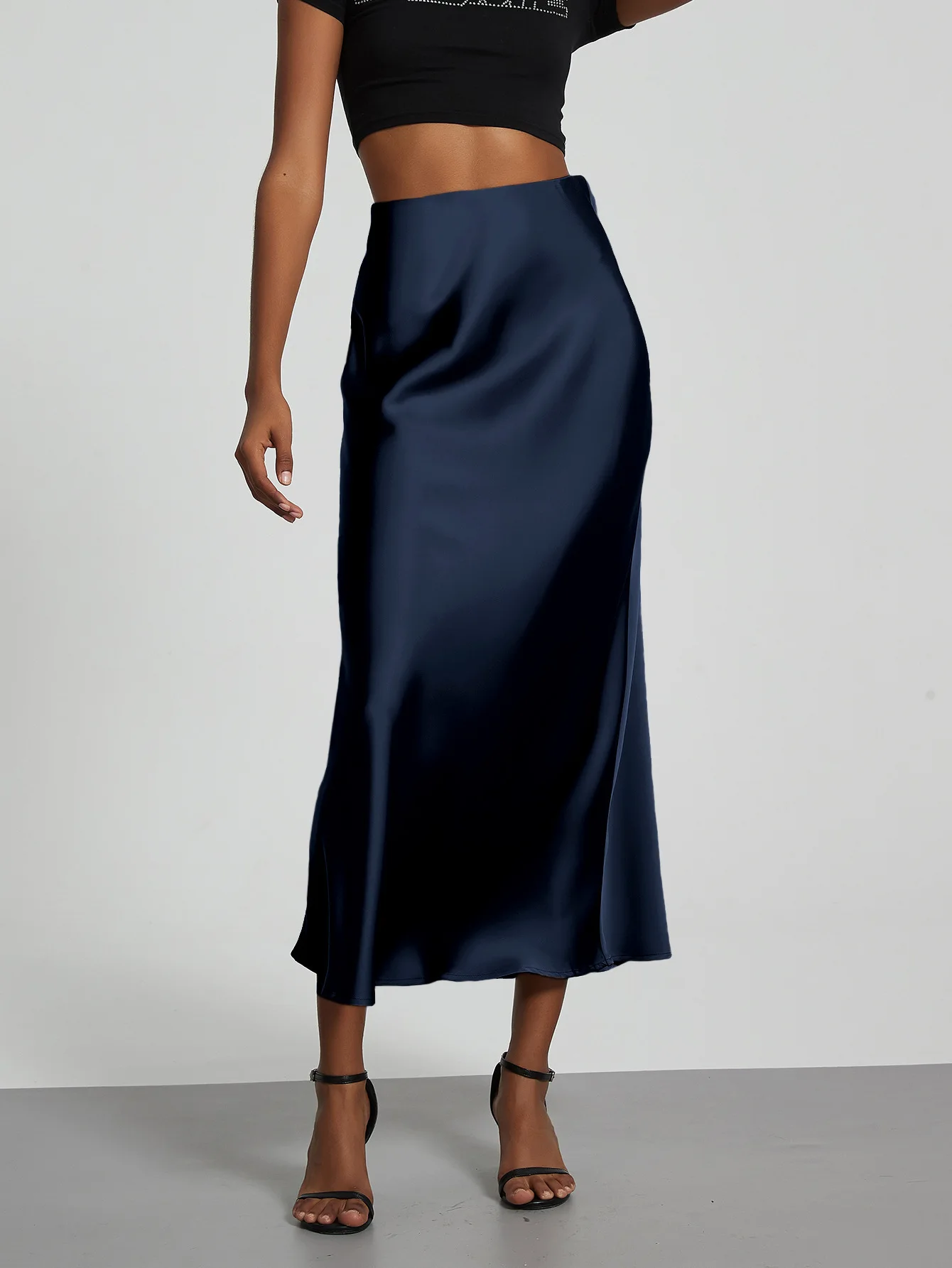 21 Colors New 2026 Women's Elegant High Waist Satin Long Skirts Female Summer Solid Color Faldas