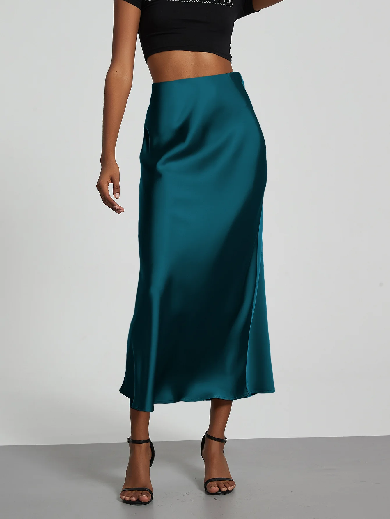 21 Colors New 2026 Women's Elegant High Waist Satin Long Skirts Female Summer Solid Color Faldas
