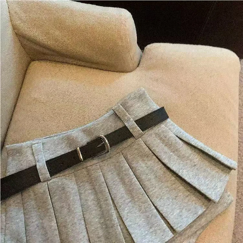 Y2K Preppy Women Pleated Skirts Fashion All Match with Belt Ladies Mini Skirts Korean High Waist Streetwear Casual A Line Skirts