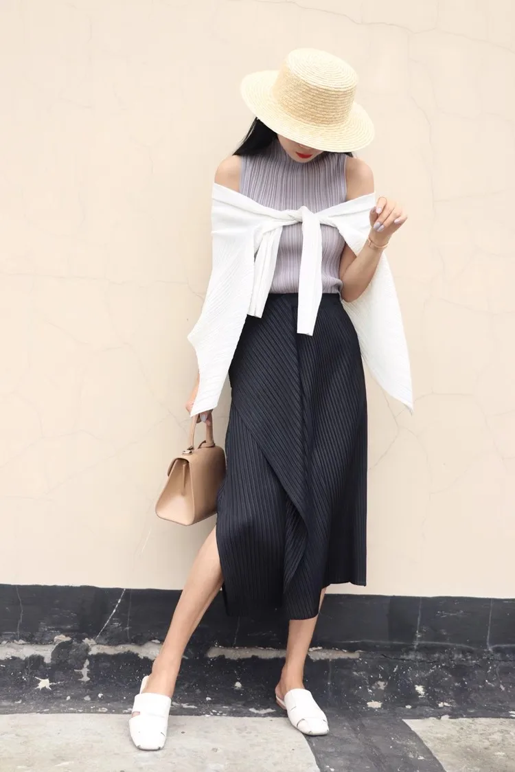 Miyake Pleated Irregular Skirt Women 2025 Spring Summer Korean Fashion Causal Straight Pleated Skirts