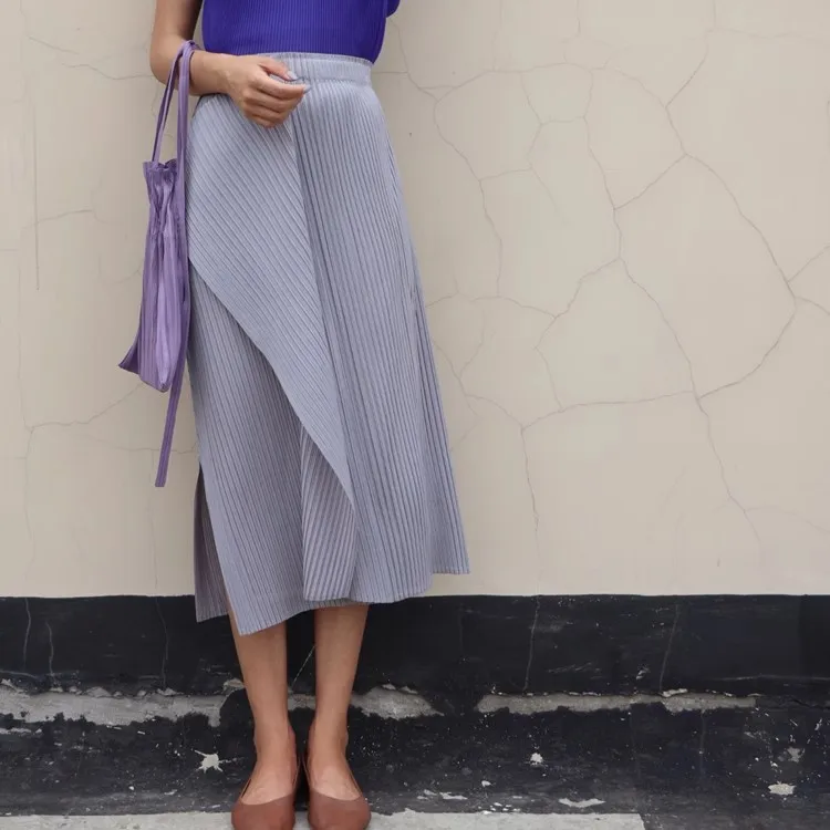 Miyake Pleated Irregular Skirt Women 2025 Spring Summer Korean Fashion Causal Straight Pleated Skirts