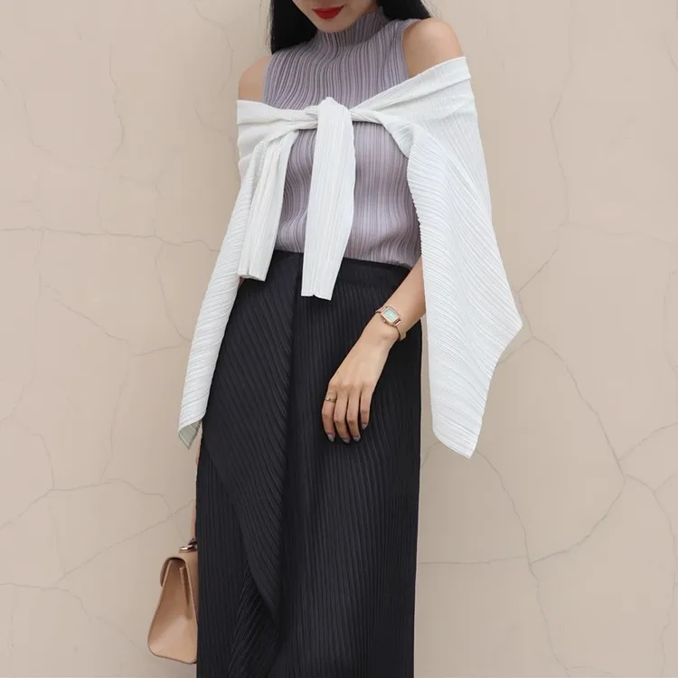 Miyake Pleated Irregular Skirt Women 2025 Spring Summer Korean Fashion Causal Straight Pleated Skirts