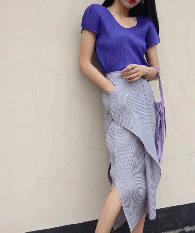 Miyake Pleated Irregular Skirt Women 2025 Spring Summer Korean Fashion Causal Straight Pleated Skirts
