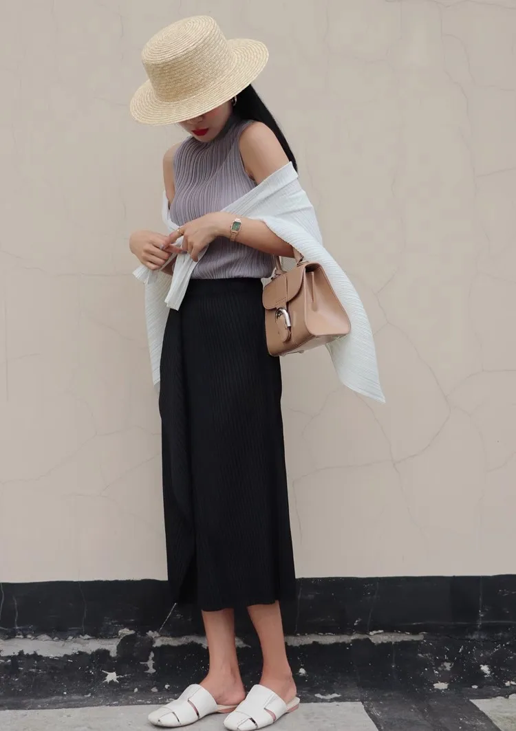 Miyake Pleated Irregular Skirt Women 2025 Spring Summer Korean Fashion Causal Straight Pleated Skirts