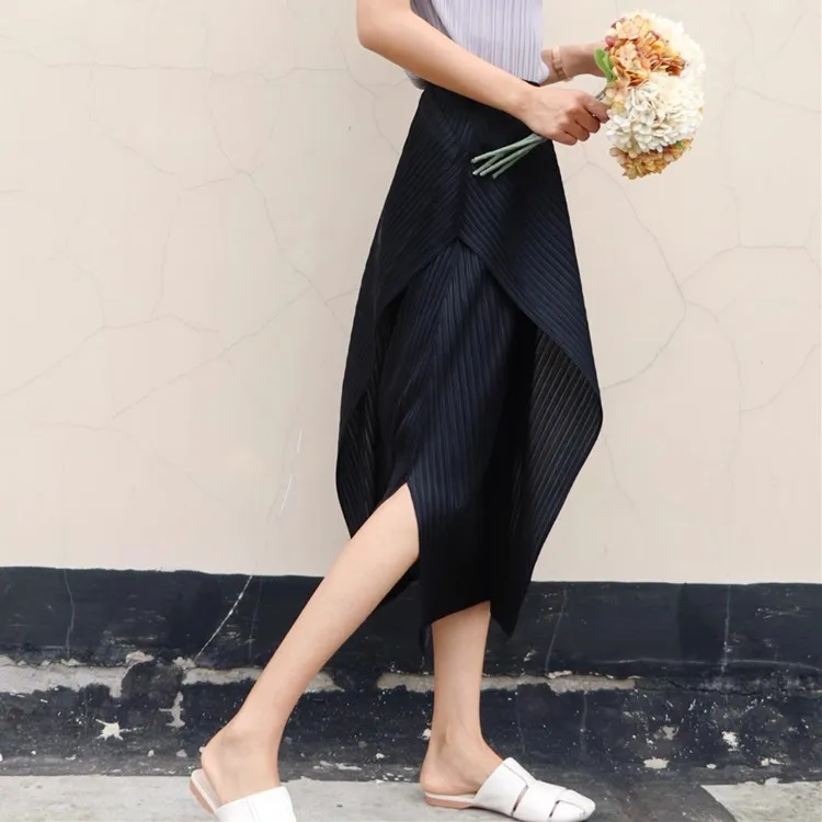 Miyake Pleated Irregular Skirt Women 2025 Spring Summer Korean Fashion Causal Straight Pleated Skirts