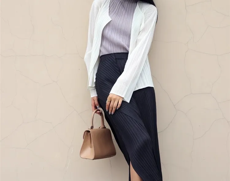 Miyake Pleated Irregular Skirt Women 2025 Spring Summer Korean Fashion Causal Straight Pleated Skirts