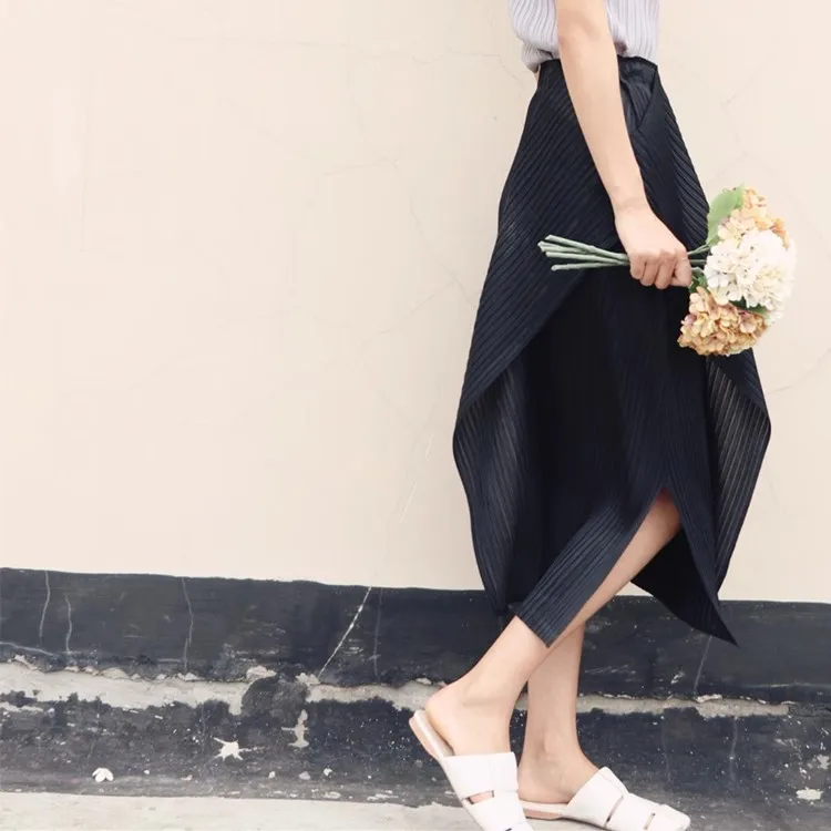 Miyake Pleated Irregular Skirt Women 2025 Spring Summer Korean Fashion Causal Straight Pleated Skirts