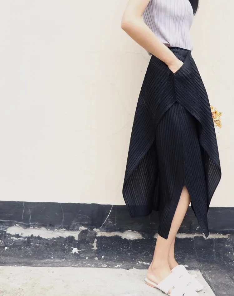 Miyake Pleated Irregular Skirt Women 2025 Spring Summer Korean Fashion Causal Straight Pleated Skirts