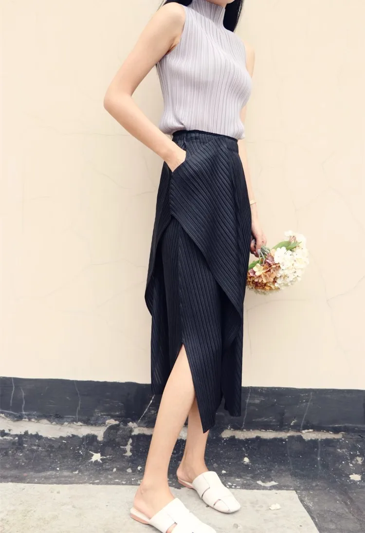 Miyake Pleated Irregular Skirt Women 2025 Spring Summer Korean Fashion Causal Straight Pleated Skirts