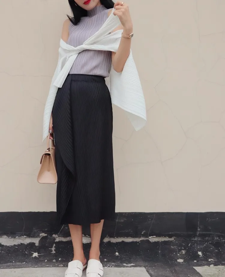 Miyake Pleated Irregular Skirt Women 2025 Spring Summer Korean Fashion Causal Straight Pleated Skirts