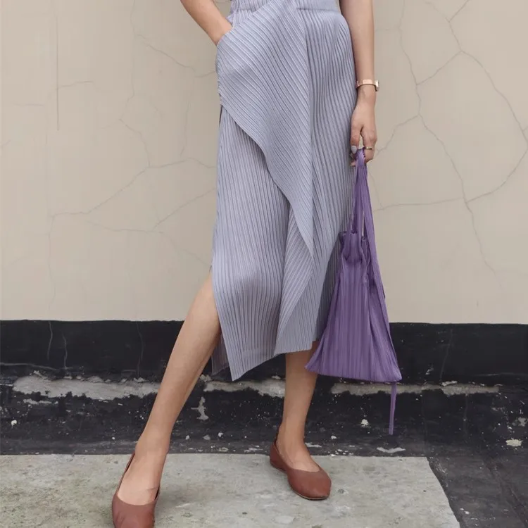 Miyake Pleated Irregular Skirt Women 2025 Spring Summer Korean Fashion Causal Straight Pleated Skirts