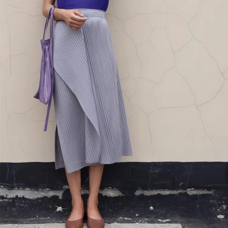 Miyake Pleated Irregular Skirt Women 2025 Spring Summer Korean Fashion Causal Straight Pleated Skirts