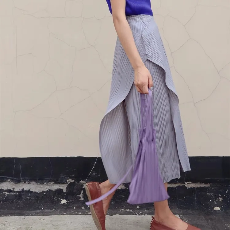 Miyake Pleated Irregular Skirt Women 2025 Spring Summer Korean Fashion Causal Straight Pleated Skirts