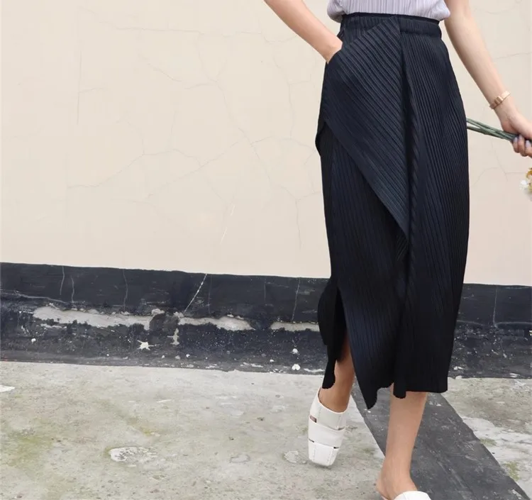 Miyake Pleated Irregular Skirt Women 2025 Spring Summer Korean Fashion Causal Straight Pleated Skirts
