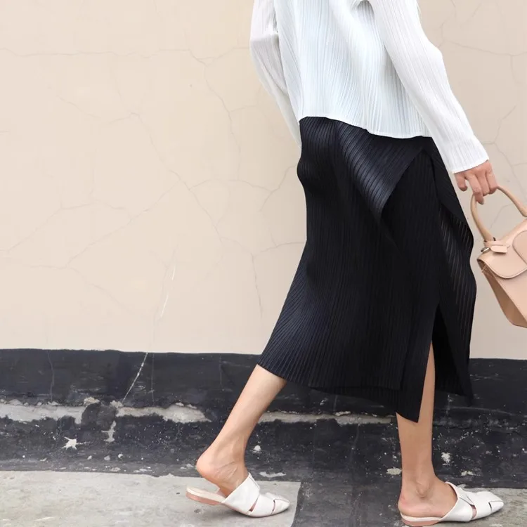 Miyake Pleated Irregular Skirt Women 2025 Spring Summer Korean Fashion Causal Straight Pleated Skirts