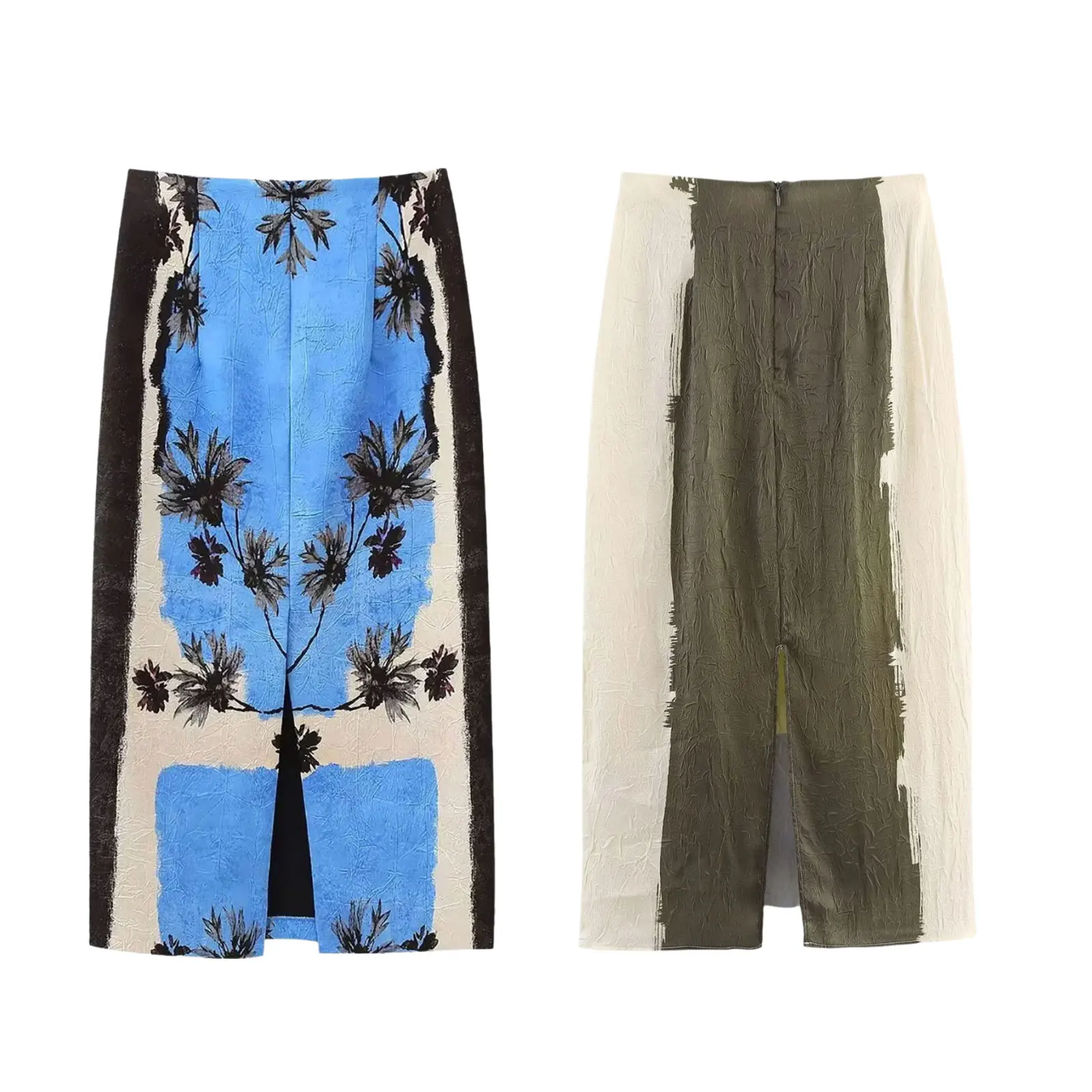 HH Women's Spring Fashion Street Pencil Skirts Zipper Vent Behind High Waist Female Printed Midi Causal Chic Long Skirts