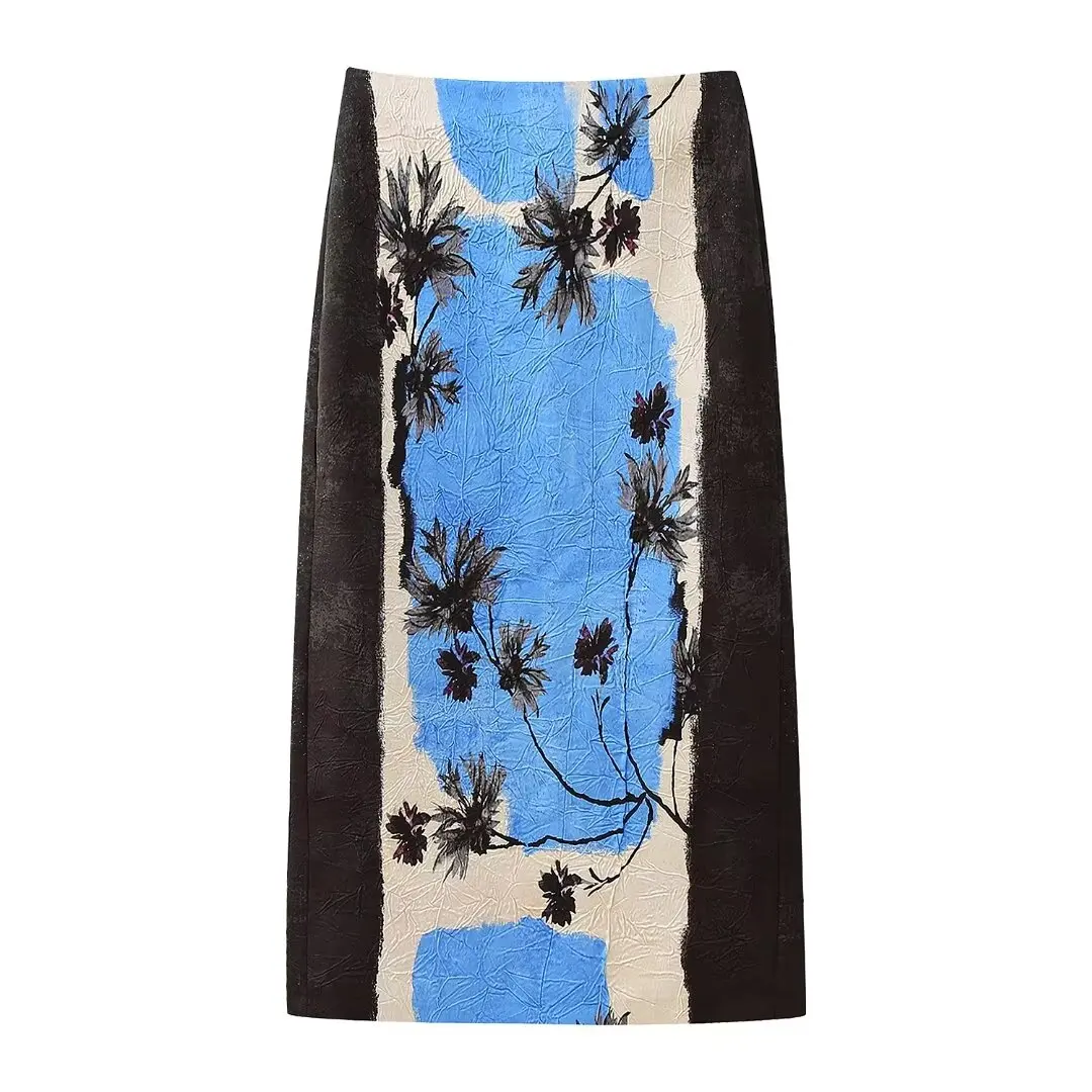 HH Women's Spring Fashion Street Pencil Skirts Zipper Vent Behind High Waist Female Printed Midi Causal Chic Long Skirts
