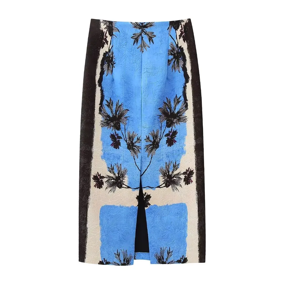 HH Women's Spring Fashion Street Pencil Skirts Zipper Vent Behind High Waist Female Printed Midi Causal Chic Long Skirts
