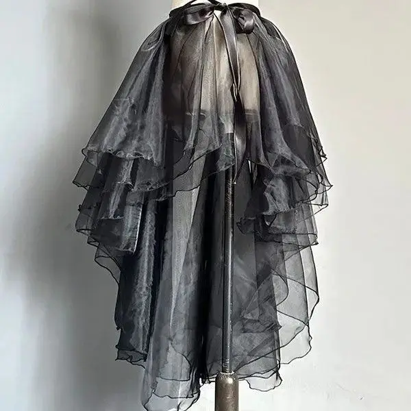 Sweet Cute Irregular Skirt Y2k Lolita Lace Ruffles Skirt Harajuku Subculture Style Women Party Vintage Kawaii Bow Design Skirt