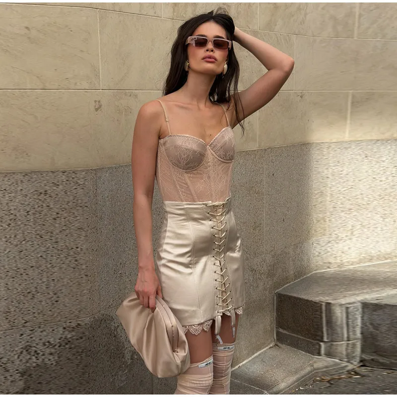 Sexy Women's Skirt With Lace Summer Satin Solid Slim Y2k Mini Skirts Lady New Fashion Street Evening Party Beachwear 2026