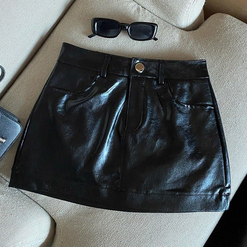 Wine Red PU Leather Skirts for Women Sexy Clubwear Hip-Wrapped Leather Mini Skirt Female Spring Autumn Anti-Glare Short Skirts