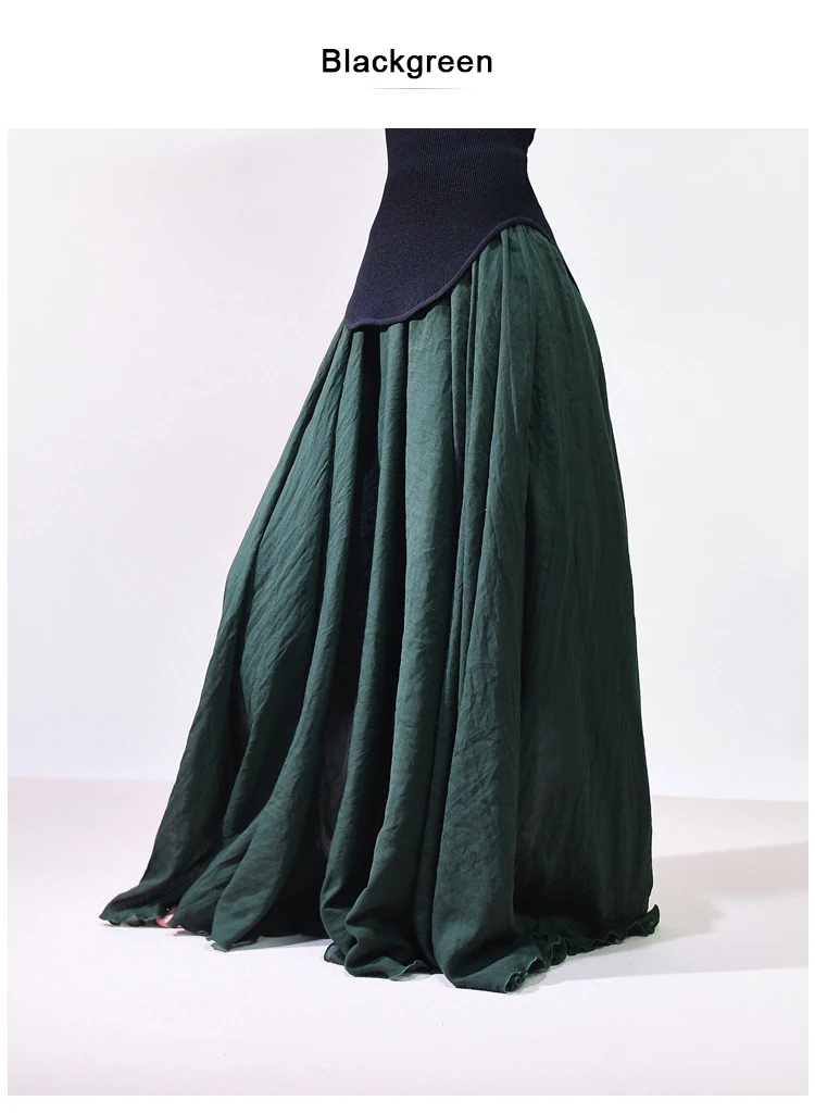 High Quality Cotton Linen Maxi Skirt Womens Casual Elastic High Waist Pleated A-Line Beach Skirts Boho Saia Feminina Faldas Jupe