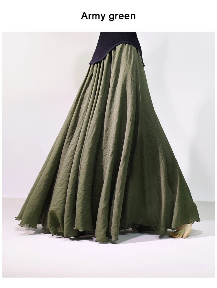 High Quality Cotton Linen Maxi Skirt Womens Casual Elastic High Waist Pleated A-Line Beach Skirts Boho Saia Feminina Faldas Jupe