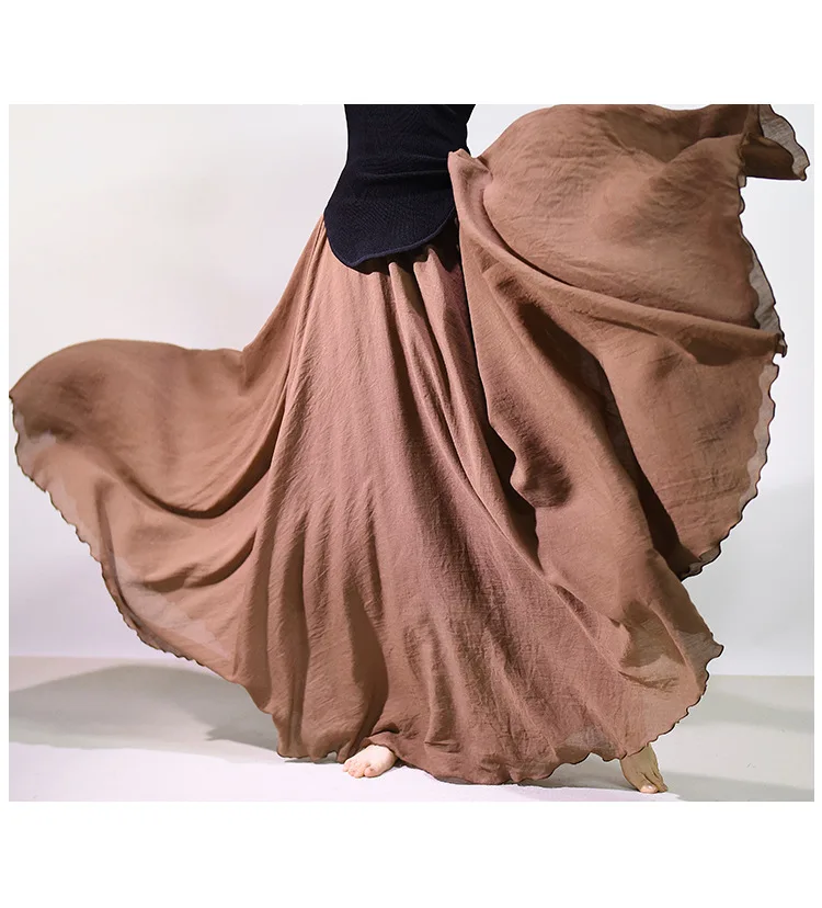 High Quality Cotton Linen Maxi Skirt Womens Casual Elastic High Waist Pleated A-Line Beach Skirts Boho Saia Feminina Faldas Jupe