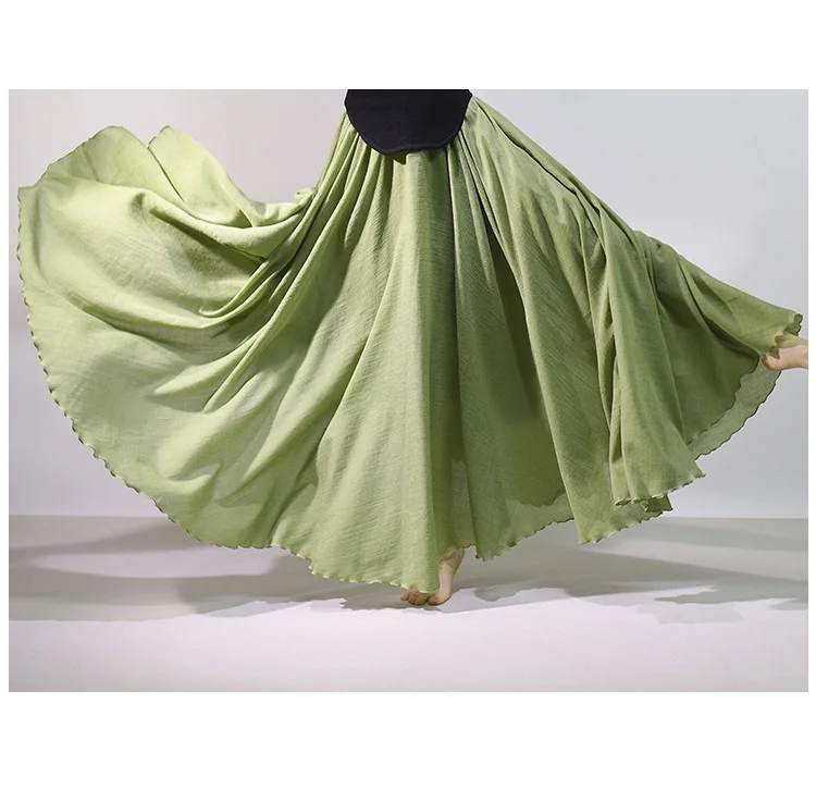 High Quality Cotton Linen Maxi Skirt Womens Casual Elastic High Waist Pleated A-Line Beach Skirts Boho Saia Feminina Faldas Jupe