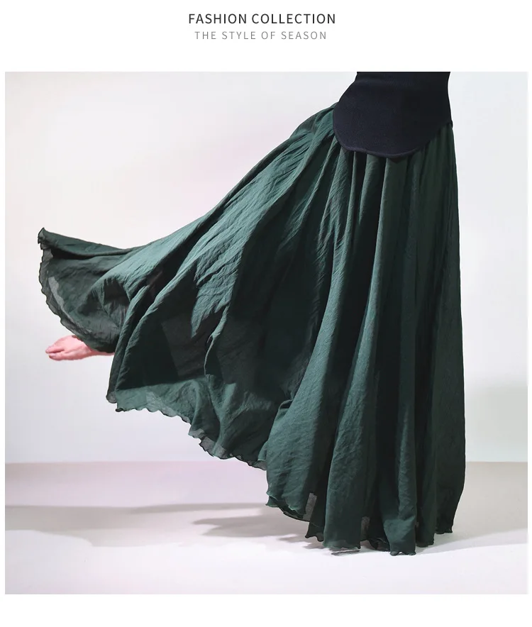 High Quality Cotton Linen Maxi Skirt Womens Casual Elastic High Waist Pleated A-Line Beach Skirts Boho Saia Feminina Faldas Jupe