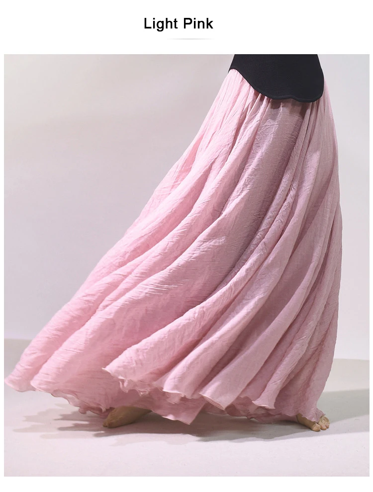 High Quality Cotton Linen Maxi Skirt Womens Casual Elastic High Waist Pleated A-Line Beach Skirts Boho Saia Feminina Faldas Jupe