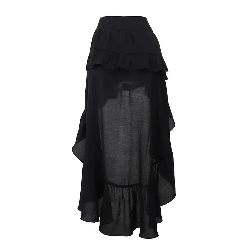 Goth Dark Kawaii Black Tiered Skirts 90S Retro Irregular Hem Party Bottoms Mall Gothic Women Fashion Dragging Skirt Alt Clothing