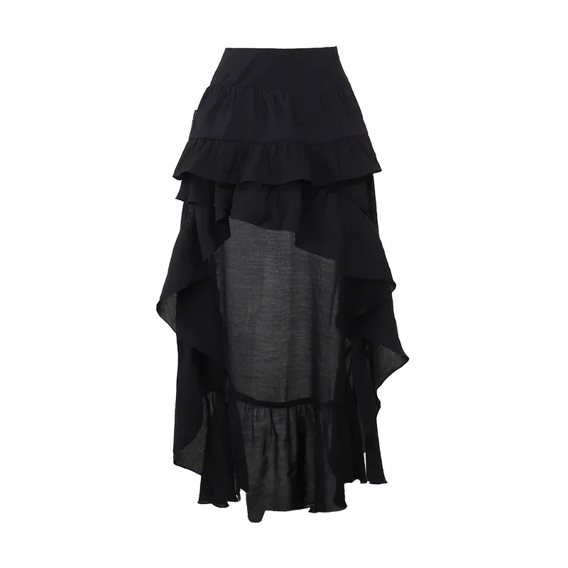 Goth Dark Kawaii Black Tiered Skirts 90S Retro Irregular Hem Party Bottoms Mall Gothic Women Fashion Dragging Skirt Alt Clothing