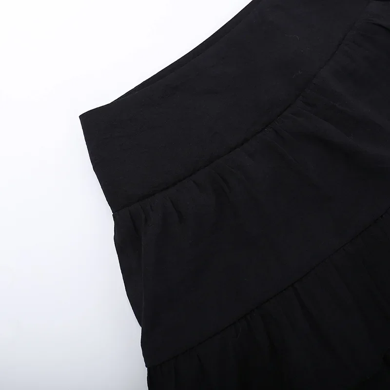 Goth Dark Kawaii Black Tiered Skirts 90S Retro Irregular Hem Party Bottoms Mall Gothic Women Fashion Dragging Skirt Alt Clothing