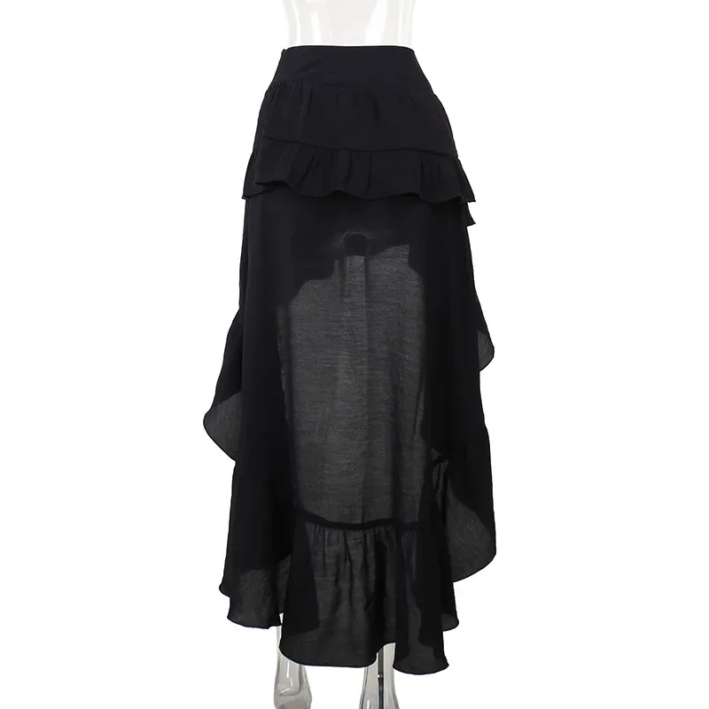 Goth Dark Kawaii Black Tiered Skirts 90S Retro Irregular Hem Party Bottoms Mall Gothic Women Fashion Dragging Skirt Alt Clothing