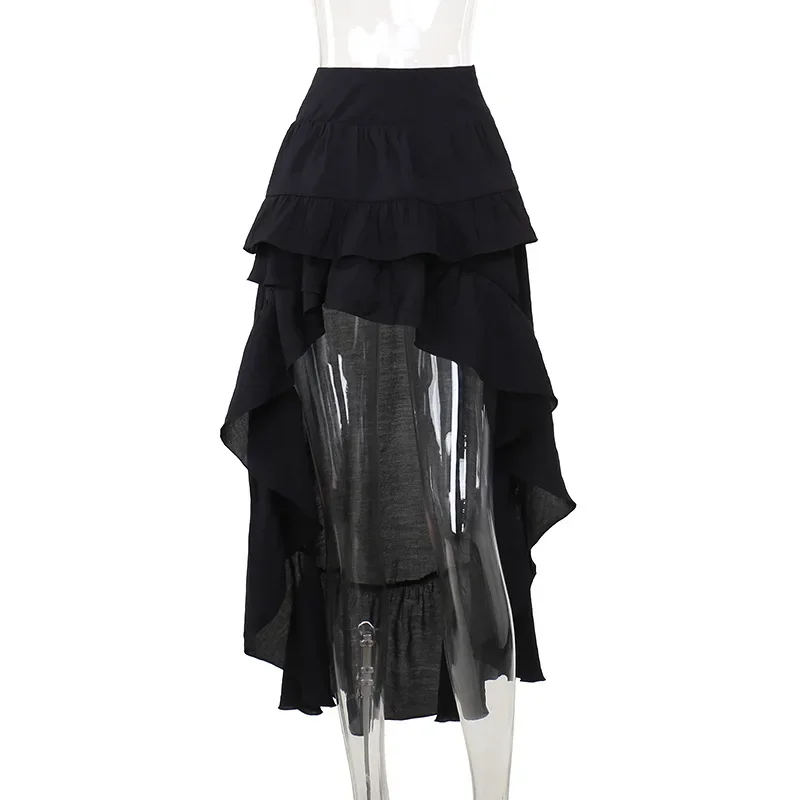 Goth Dark Kawaii Black Tiered Skirts 90S Retro Irregular Hem Party Bottoms Mall Gothic Women Fashion Dragging Skirt Alt Clothing