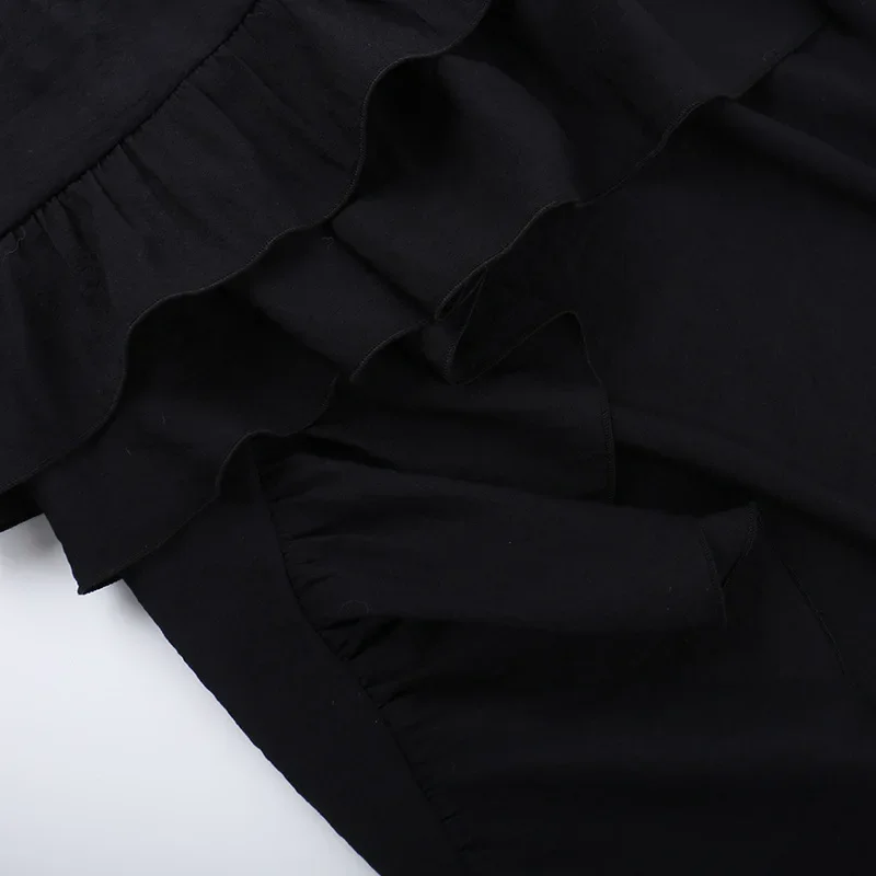 Goth Dark Kawaii Black Tiered Skirts 90S Retro Irregular Hem Party Bottoms Mall Gothic Women Fashion Dragging Skirt Alt Clothing
