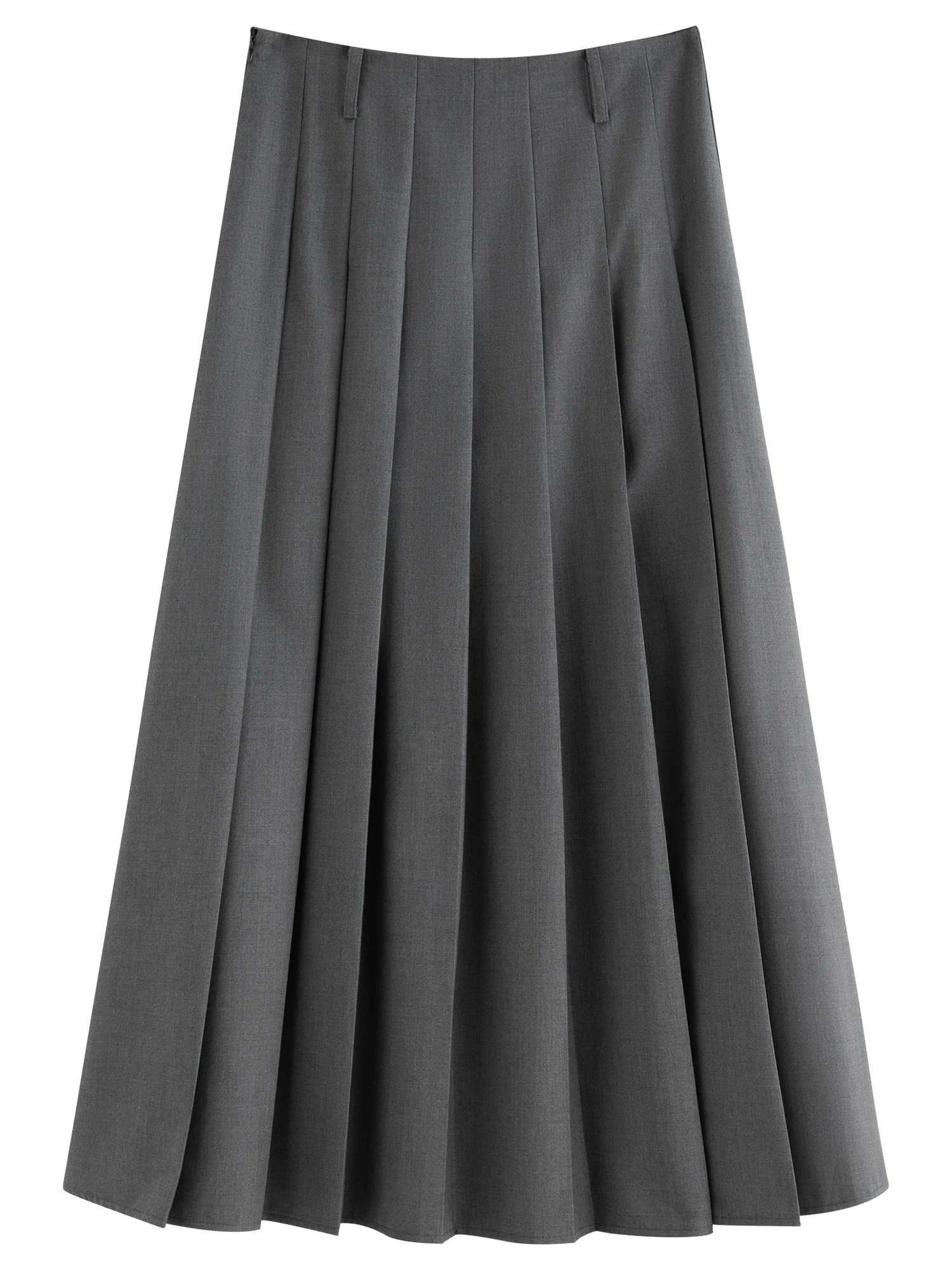 FSLE College Style Gray Retro Pleated Skirt For Women Autumn 2025 New Arrival Commuter Officelady Chic Long Skirt 25FS13198