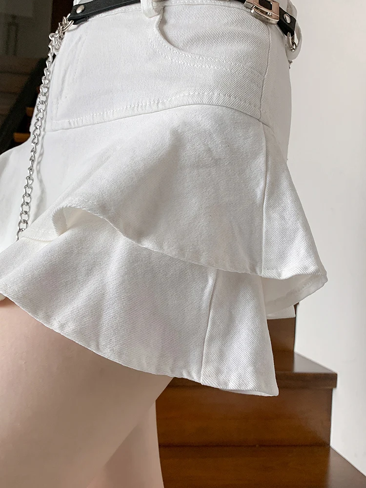 Vintage Woman Denim Shorts Skirts Summer 2023 Streetwear All Match Washed Kawaii Ball Gown Ruffles Mini Jeans Saias Femme